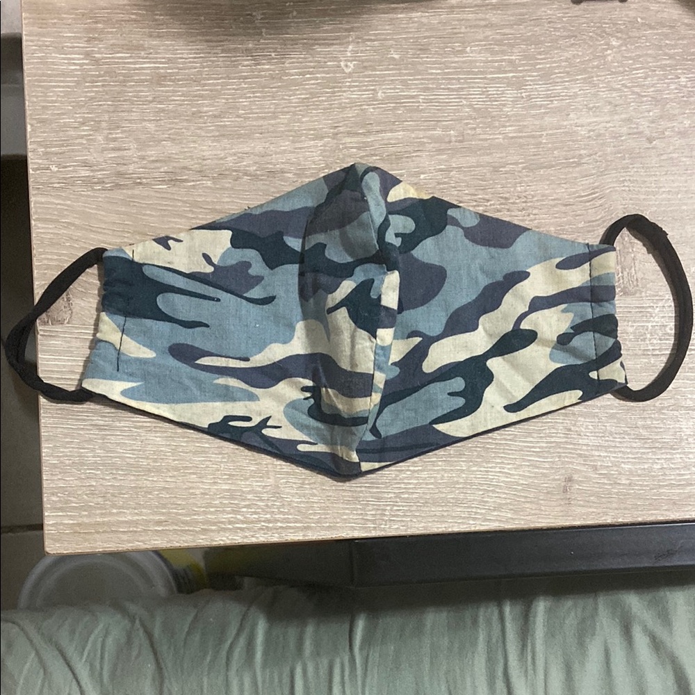 Blue Colorway Camo Pattern Face Mask with Black Straps